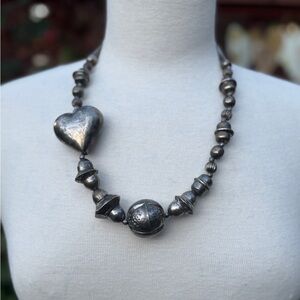 Vintage Sterling Silver Heart Beaded Necklace